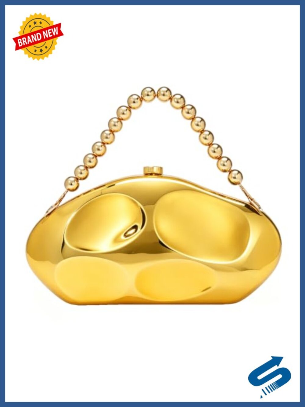 Acrylic Clutch Purse with Beaded Handle and Chain Strap